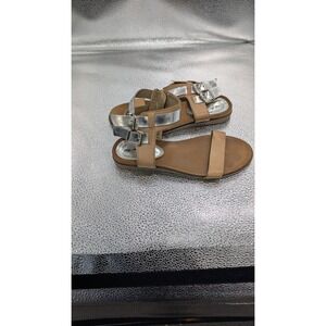 Kenneth Cole Reaction Open Net Tan Silver Metallic‎ Flat Sandals Womens 7.5 M